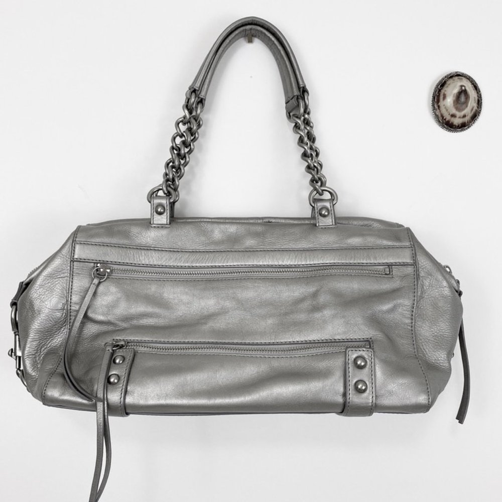 Club Monaco Silver Satin Leather Handbag - Picture 3 of 12